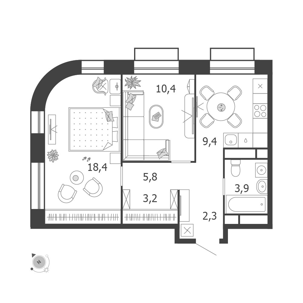 Планировка 53.4 м²