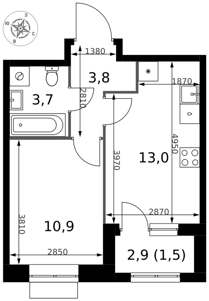 Планировка 32.9 м²