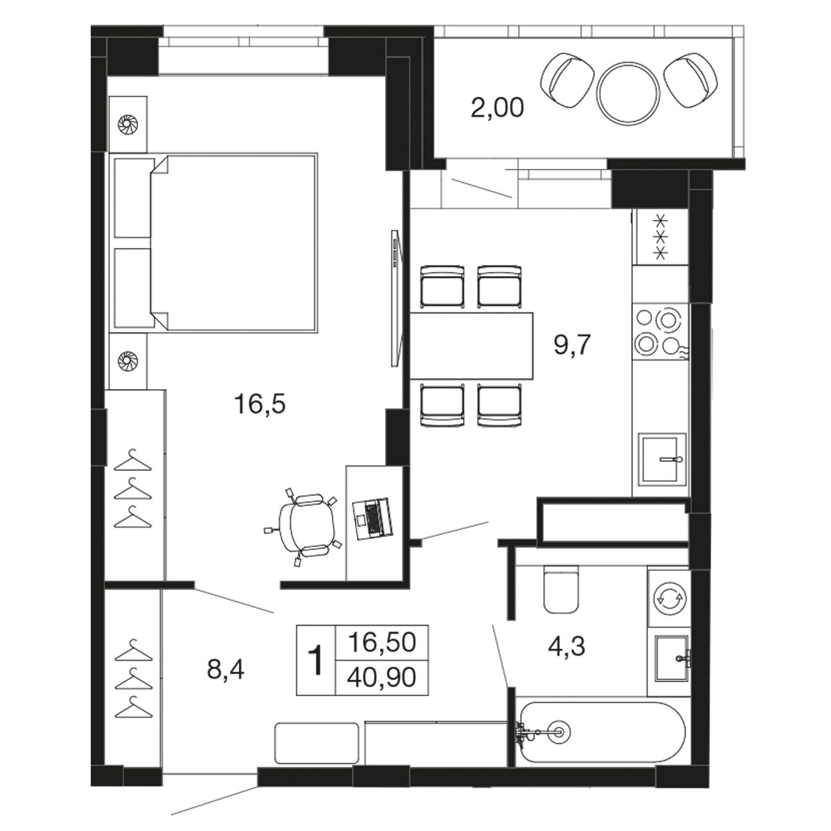 Планировка 38.9 м²