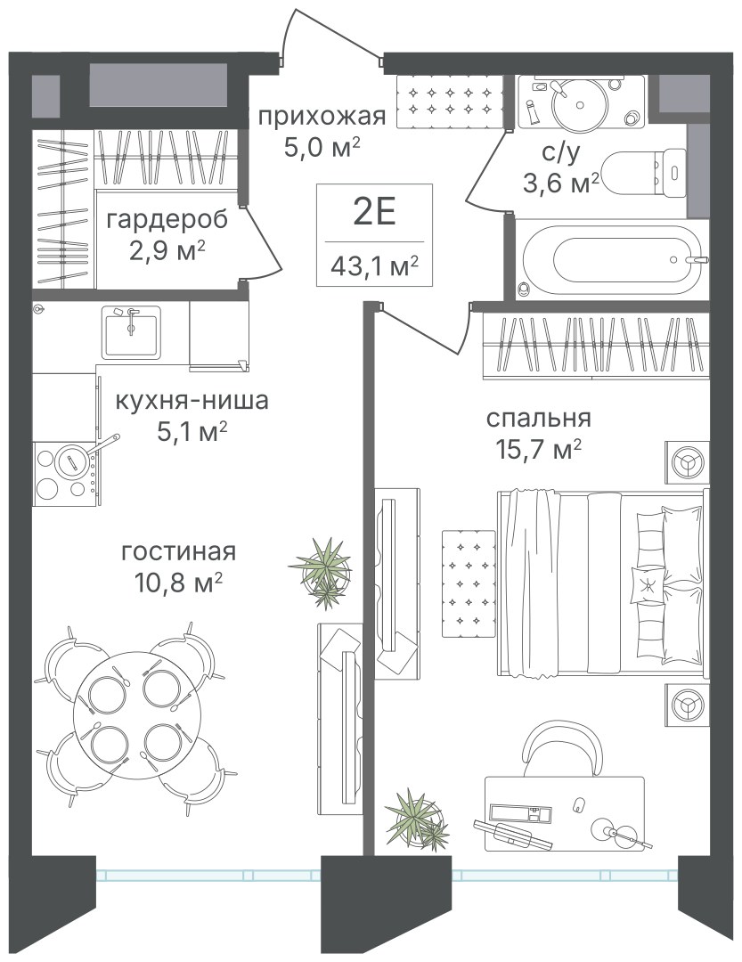 Планировка 43.1 м²