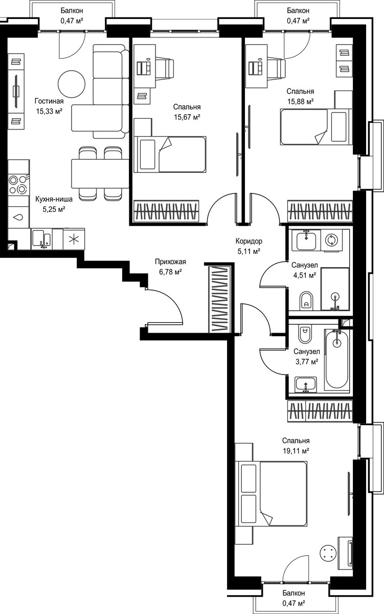 Планировка 92.82 м²