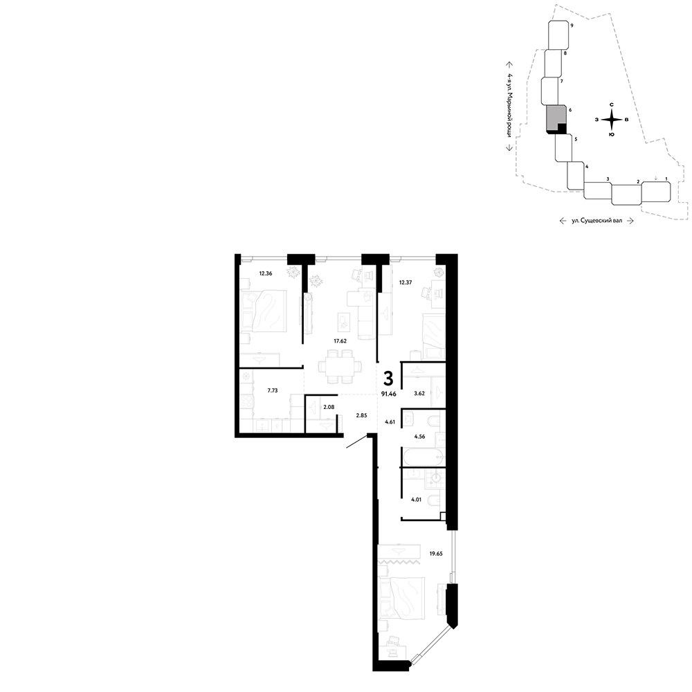 Планировка 91.46 м²