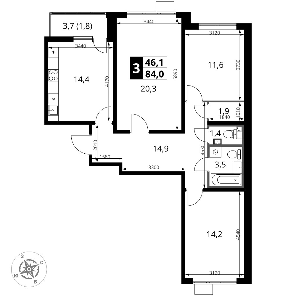 Планировка 84.1 м²