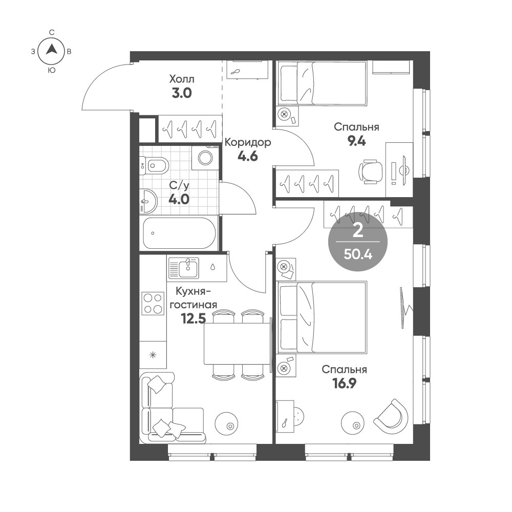 Планировка 50.4 м²