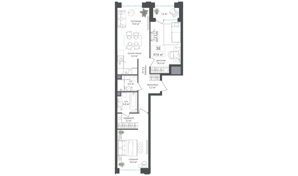 Планировка 66.3 м²
