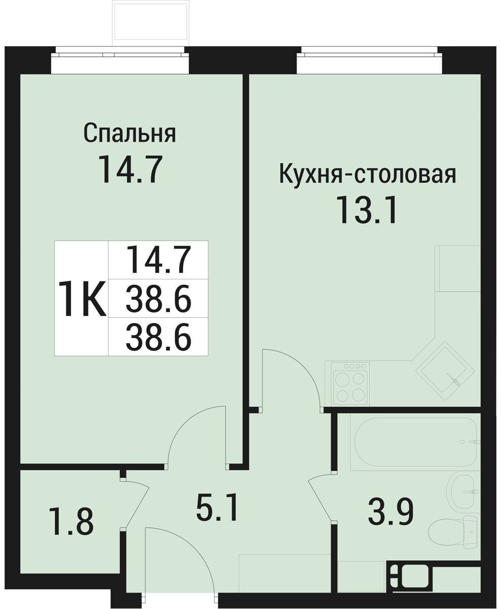 Планировка 38.6 м²