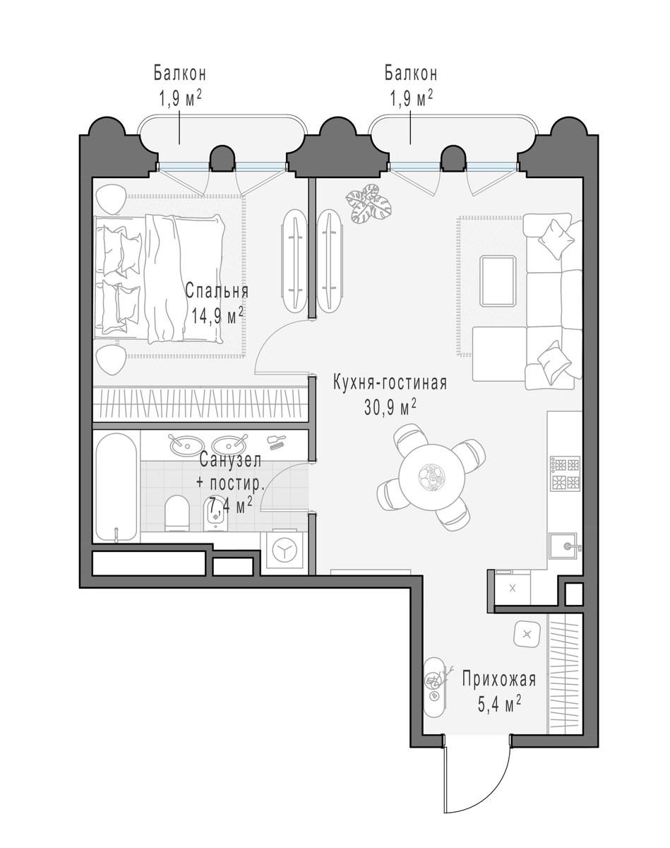 Планировка 59.9 м²
