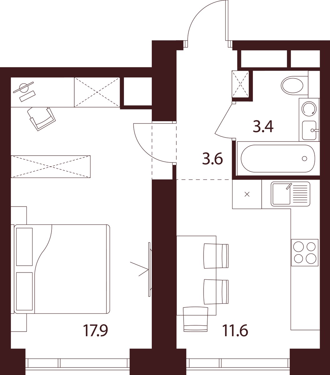 Планировка: 1-комнатная, 36.5 м²