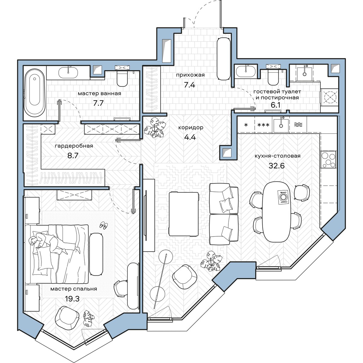 Планировка: 1-комнатная, 86.2 м²