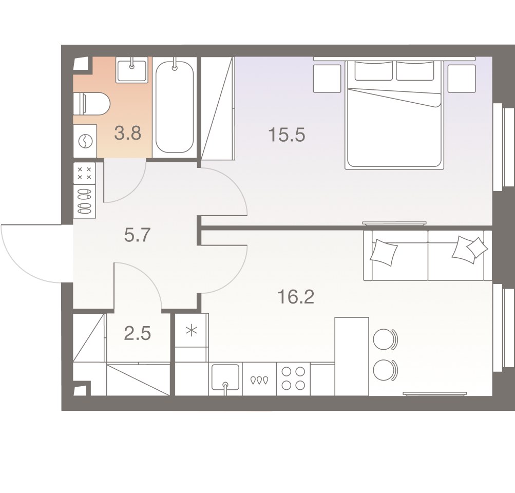 Планировка 43.8 м²