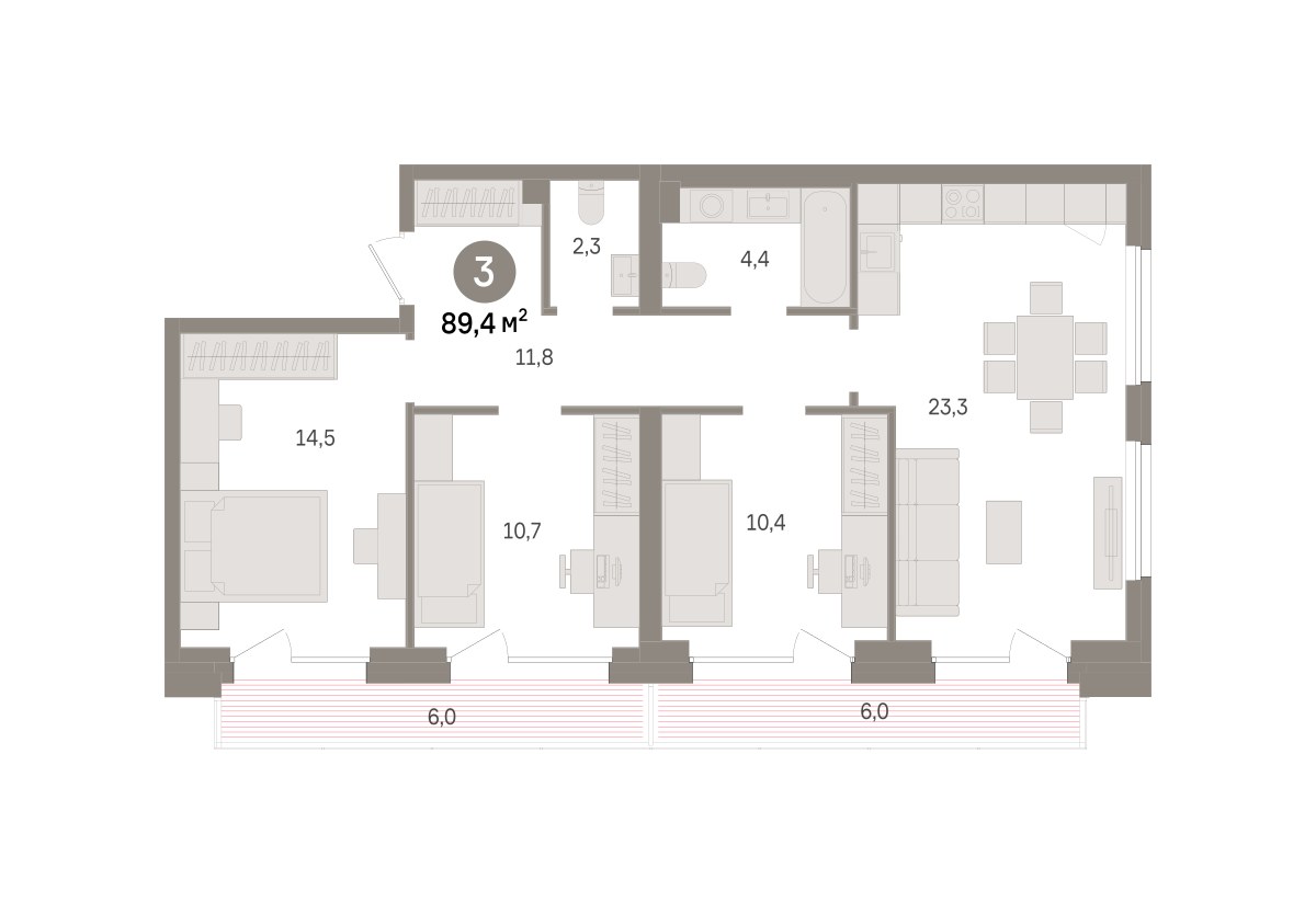 Планировка 89.4 м²
