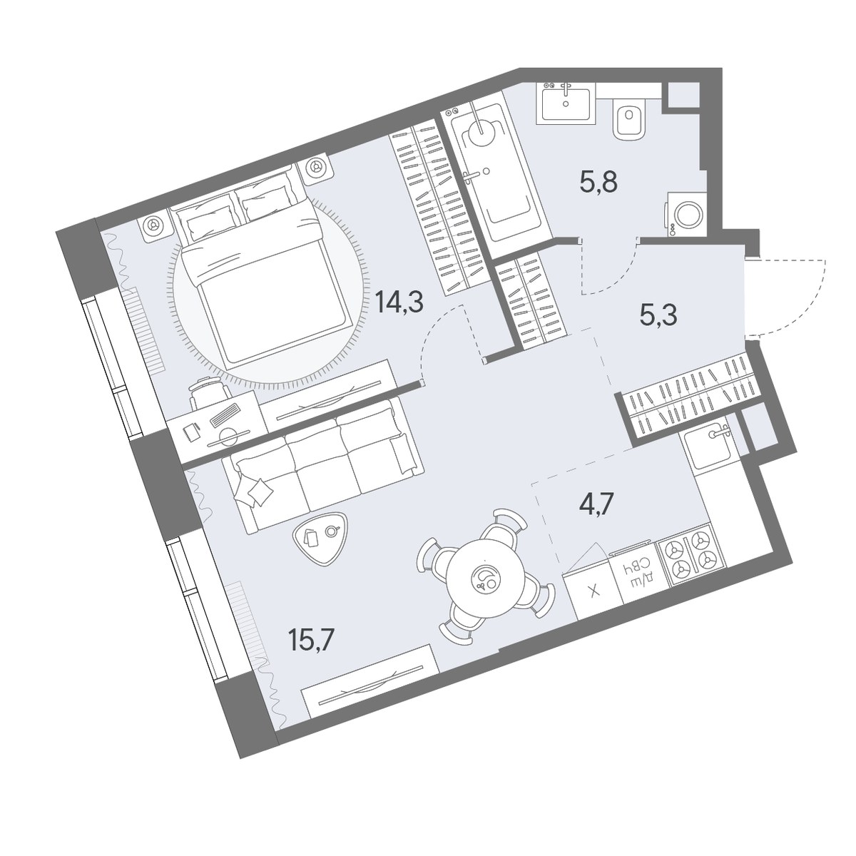 Планировка 45.8 м²