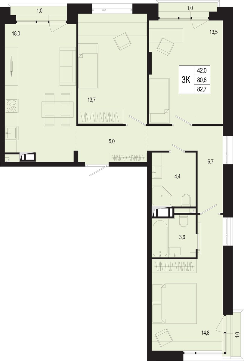 Планировка 84.8 м²