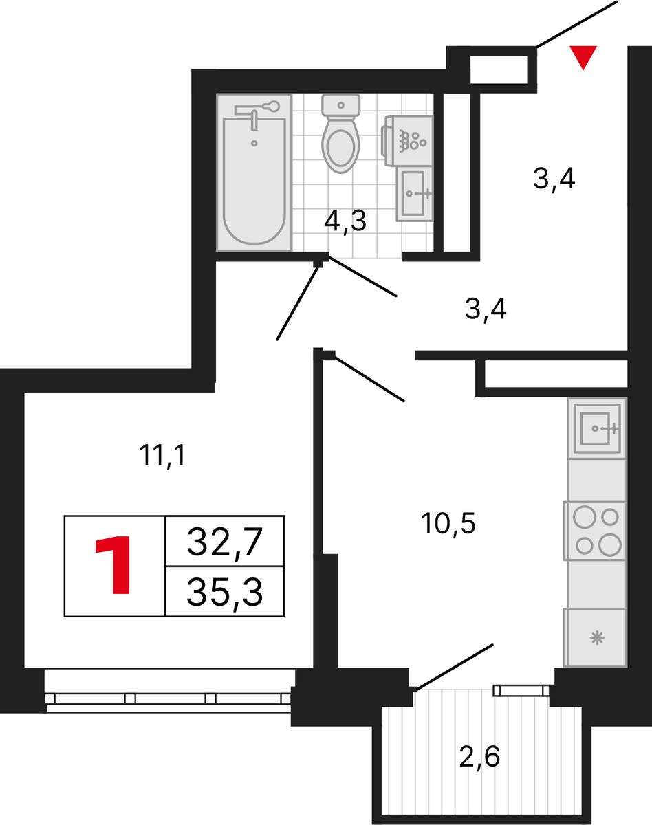 Планировка 35.3 м²
