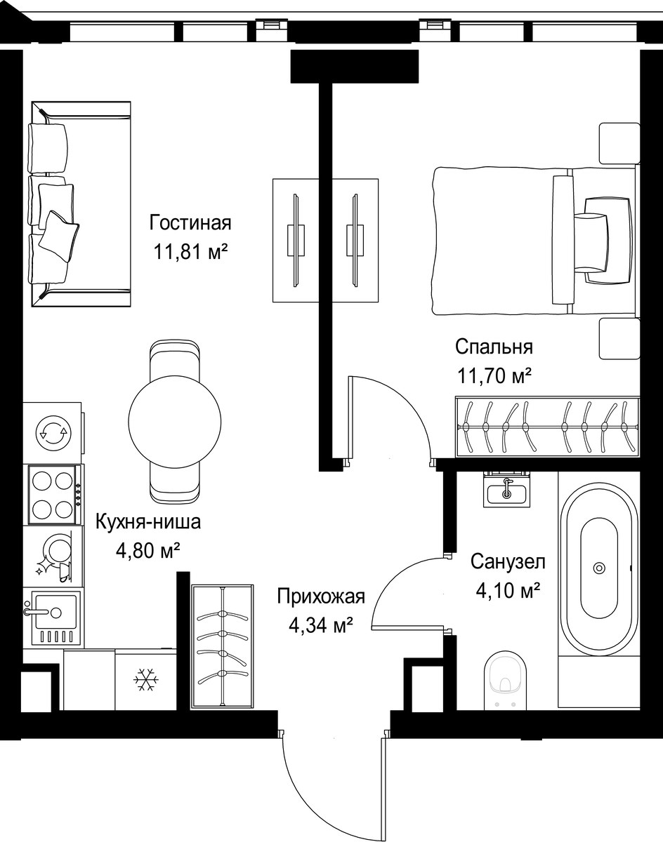 Планировка 36.96 м²