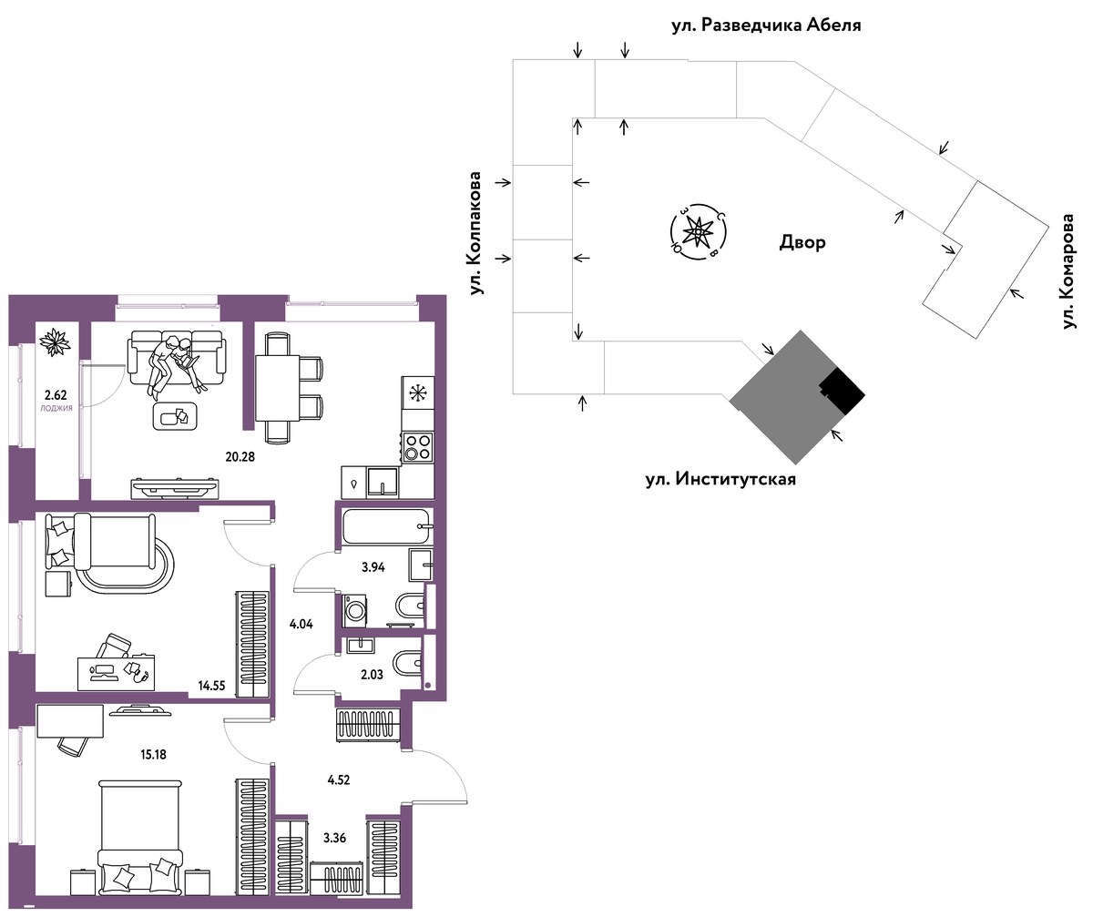 Планировка 70.52 м²