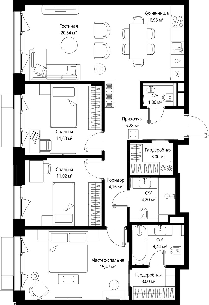 Планировка 91.55 м²