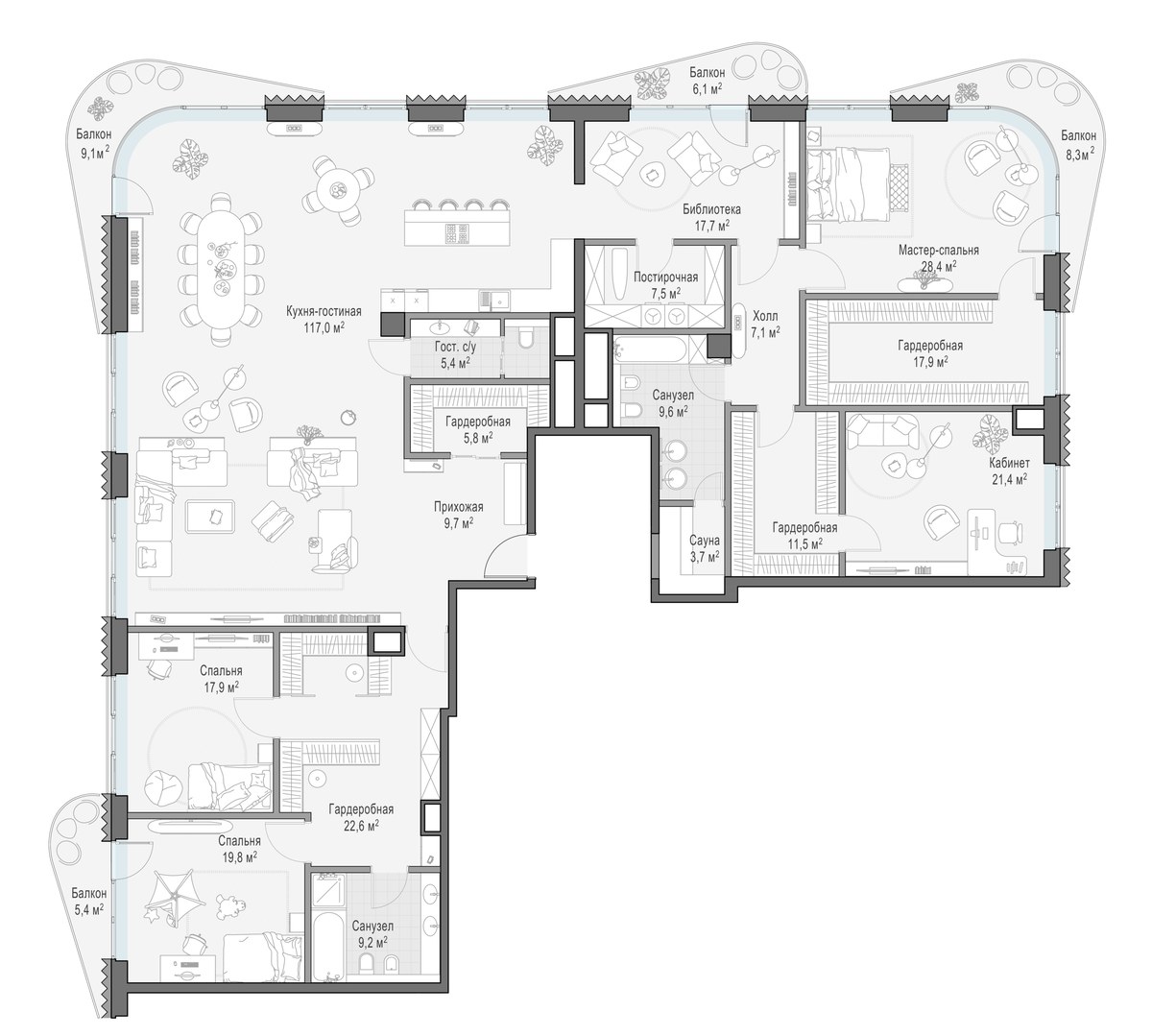 Планировка 334.6 м²
