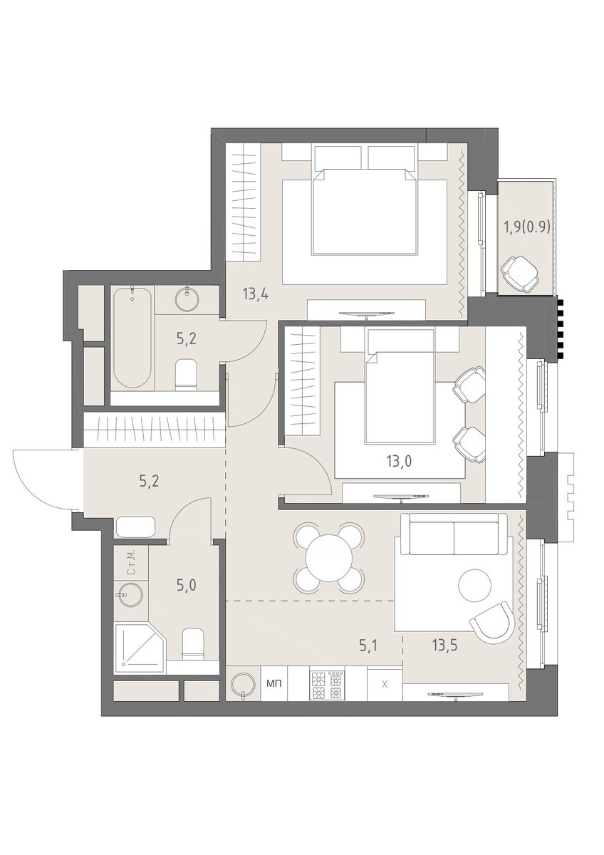 Планировка 61.3 м²