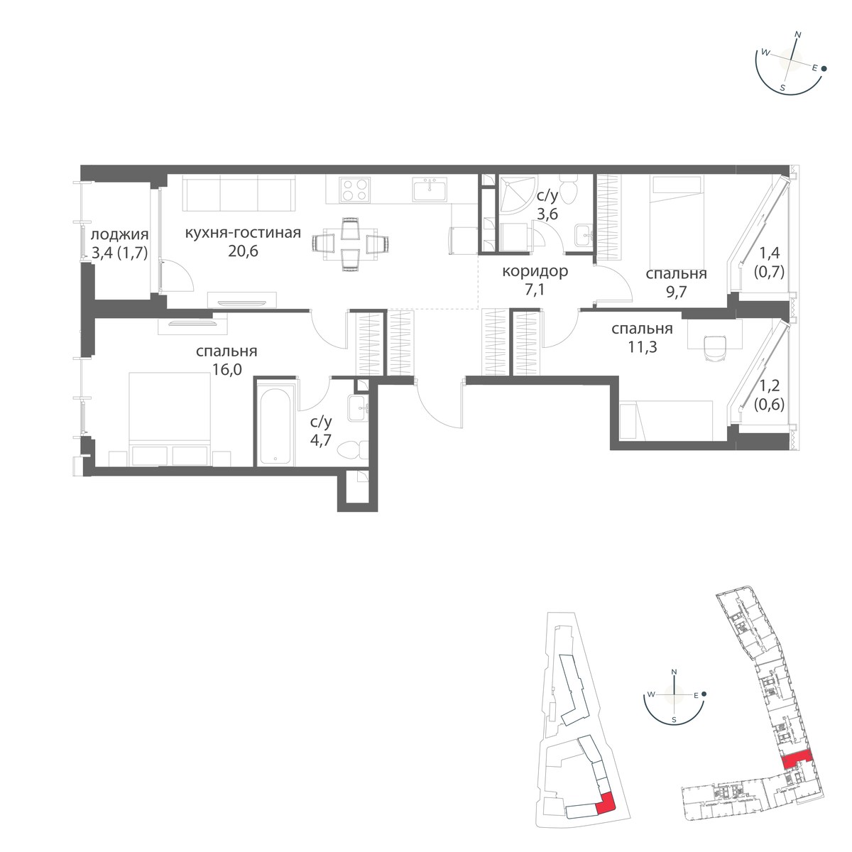 Планировка 76.0 м²