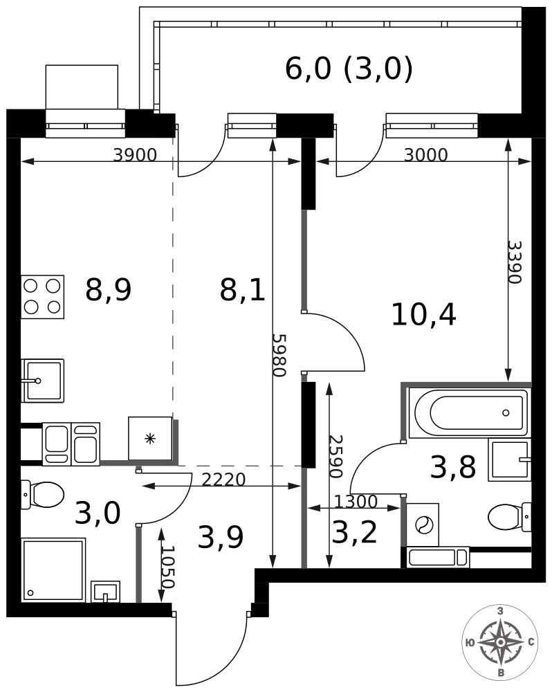 Планировка 44.3 м²