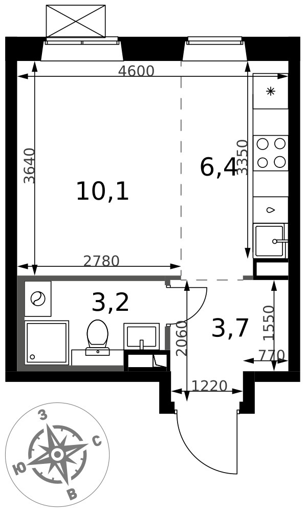 Планировка 23.4 м²