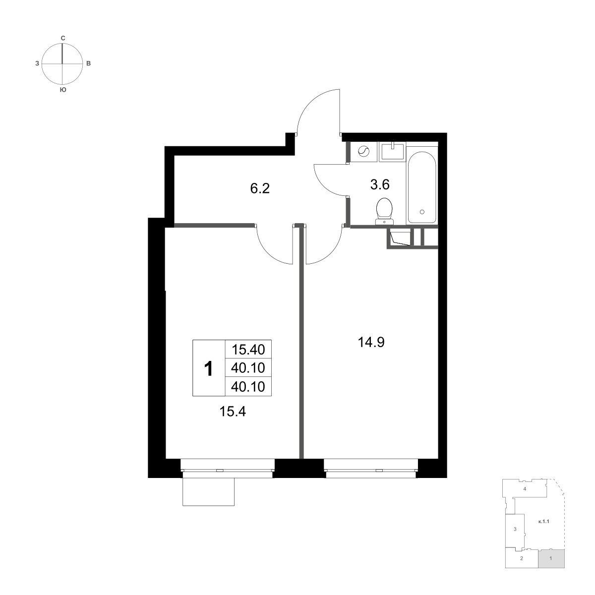 Планировка 40.1 м²