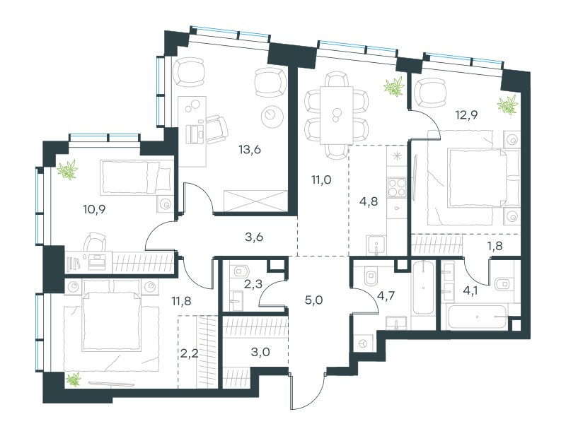 Планировка 91.7 м²