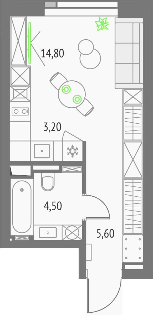 Планировка 27.9 м²