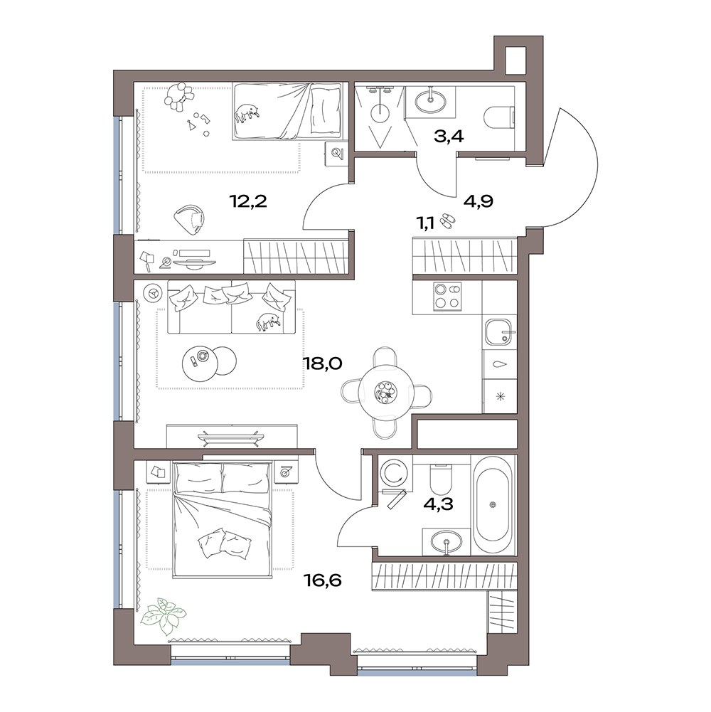 Планировка 60.5 м²