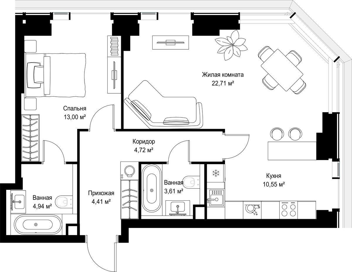 Планировка 63.94 м²