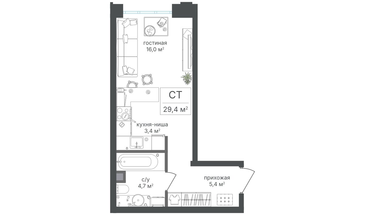 Планировка 29.5 м²
