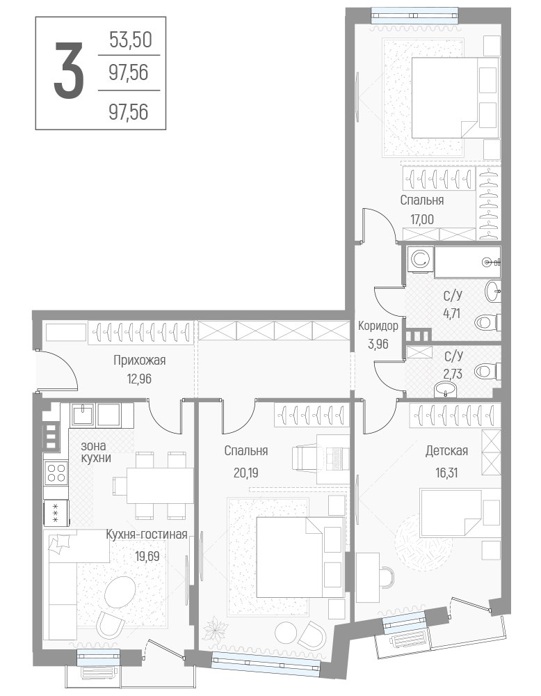 Планировка 97.7 м²