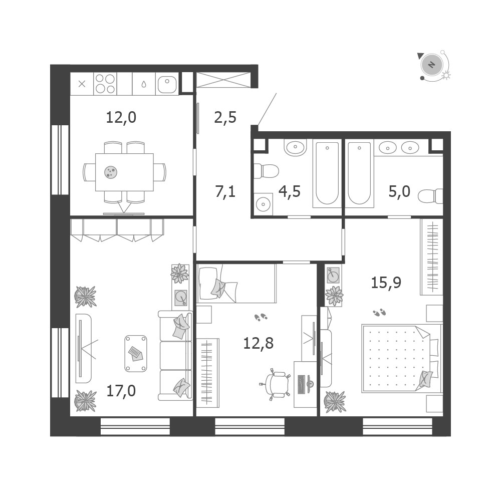 Планировка 76.8 м²