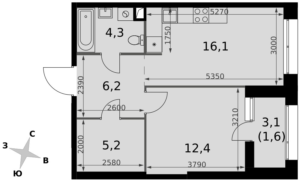 Планировка 45.8 м²