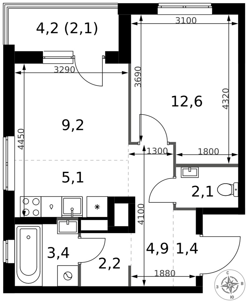 Планировка 43.0 м²