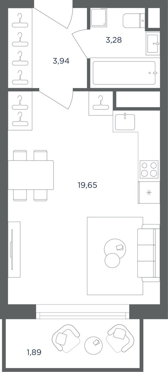 Планировка: Студия, 28.7 м²