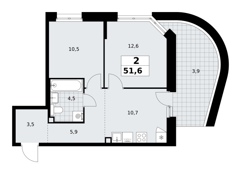 Планировка 51.6 м²