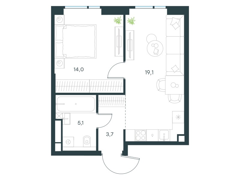 Планировка 41.9 м²