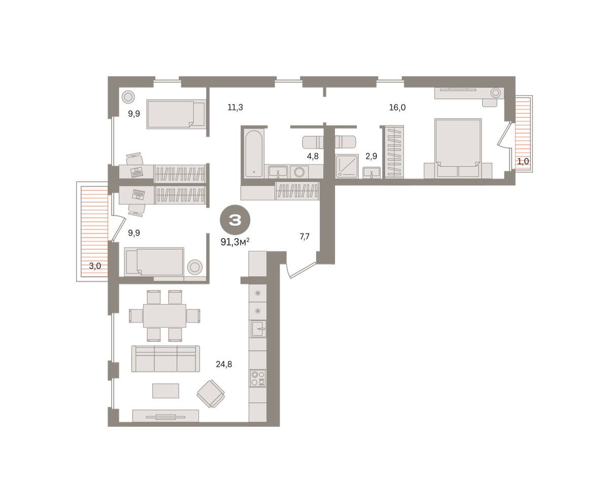 Планировка 91.25 м²