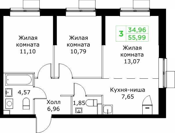 Планировка 56.2 м²