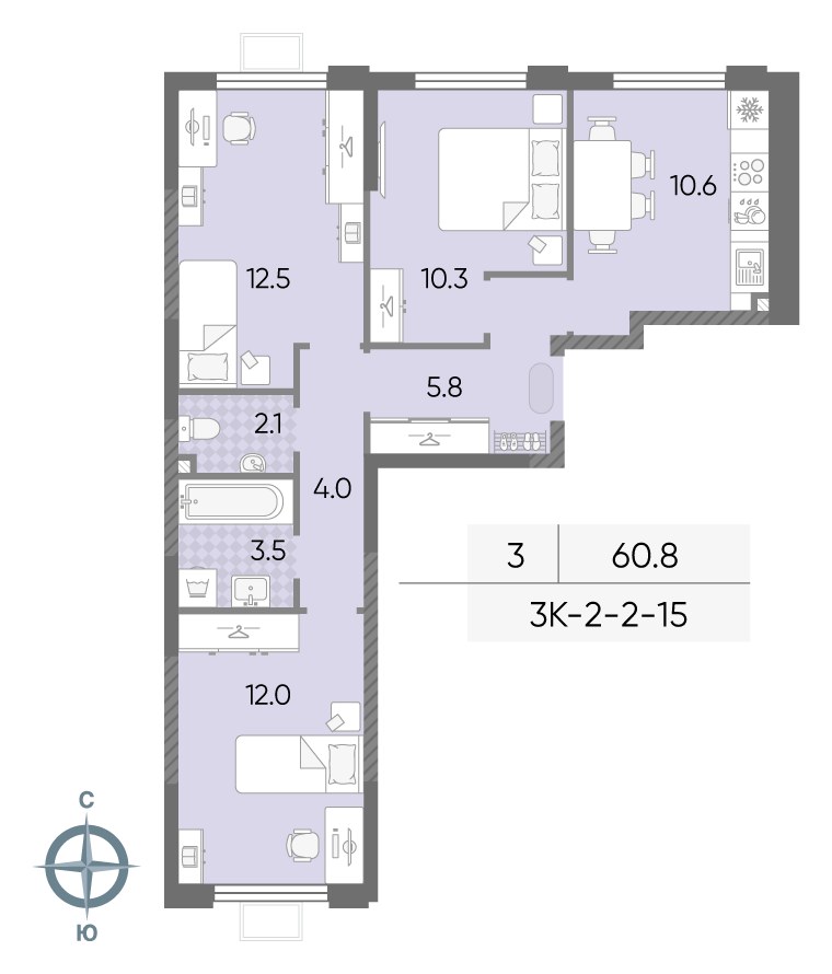 Планировка 60.8 м²
