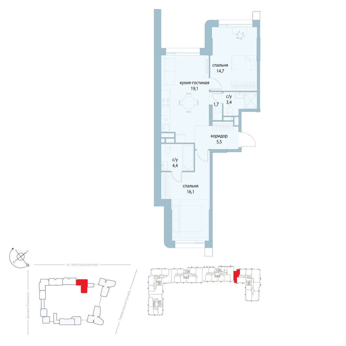 Планировка 64.9 м²