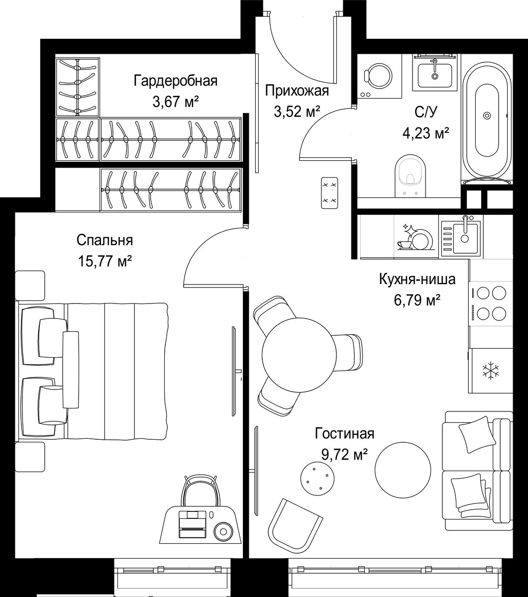 Планировка 43.7 м²