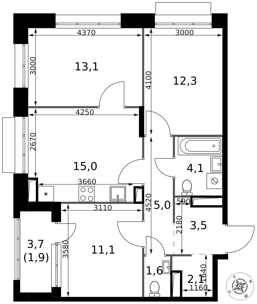 Планировка 69.7 м²