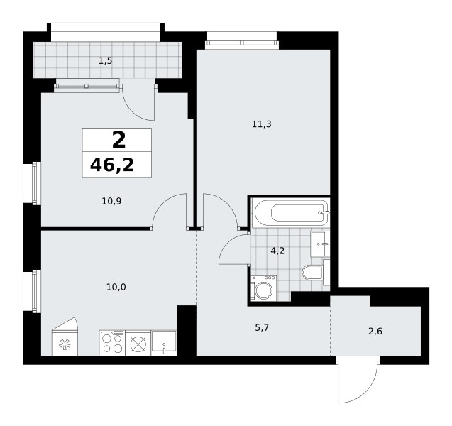 Планировка 46.2 м²