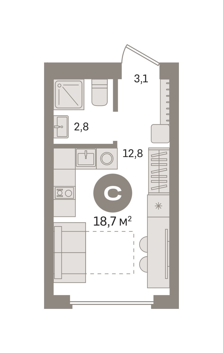 Планировка 18.66 м²
