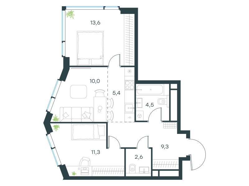Планировка 57.2 м²