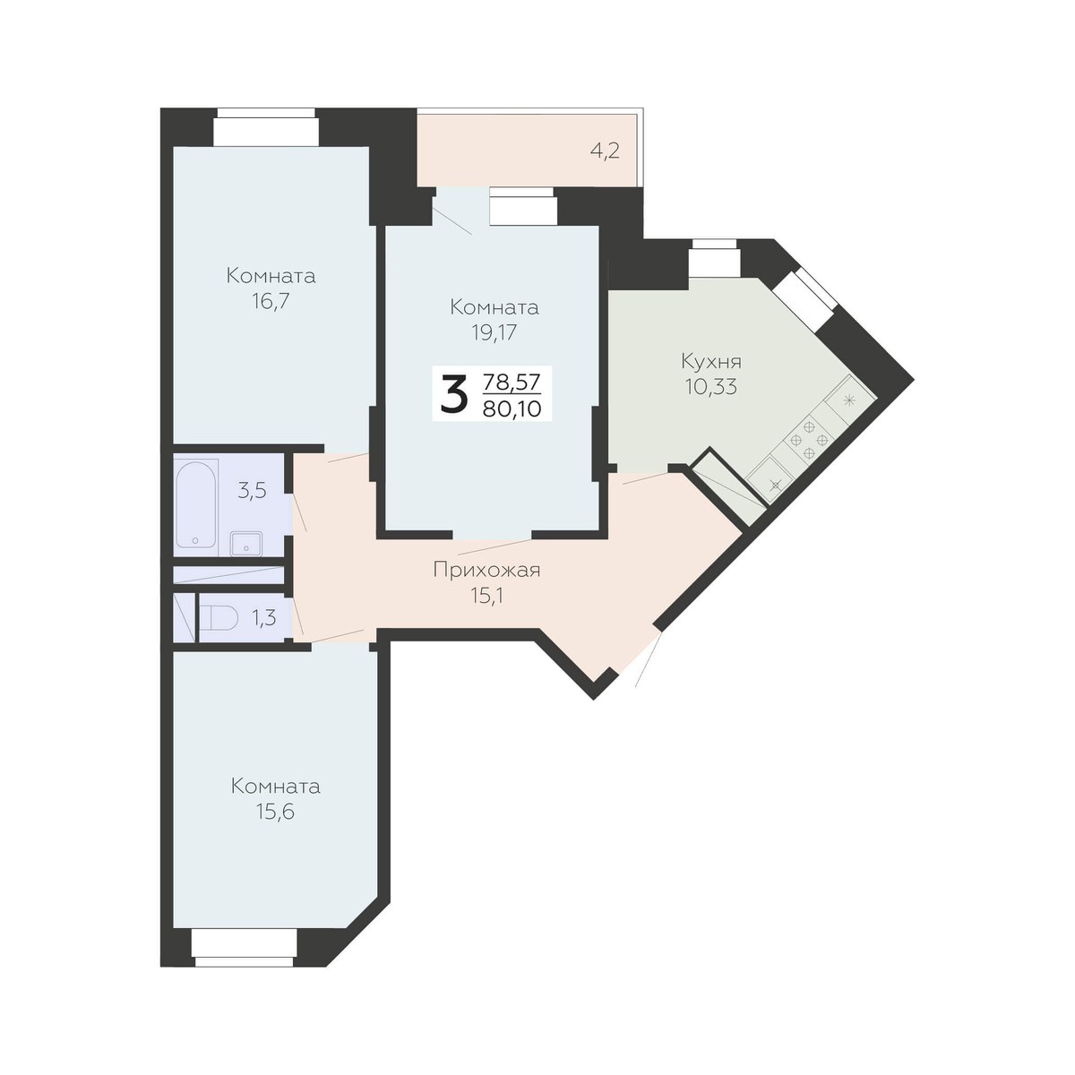 Планировка 80.1 м²