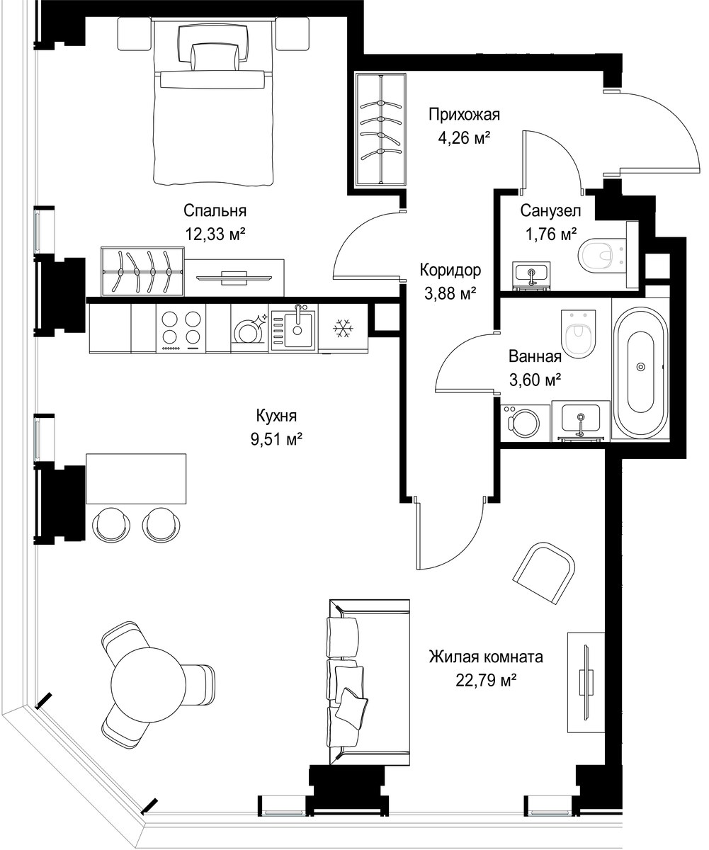 Планировка 58.13 м²